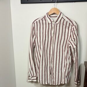 Zara Men's Casual Shirt - Red and White Stripes